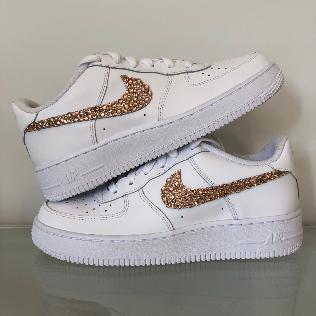 'Sparkle & Glow' Rose Gold Nike AF1 (Women's) - DJ ZO Designs