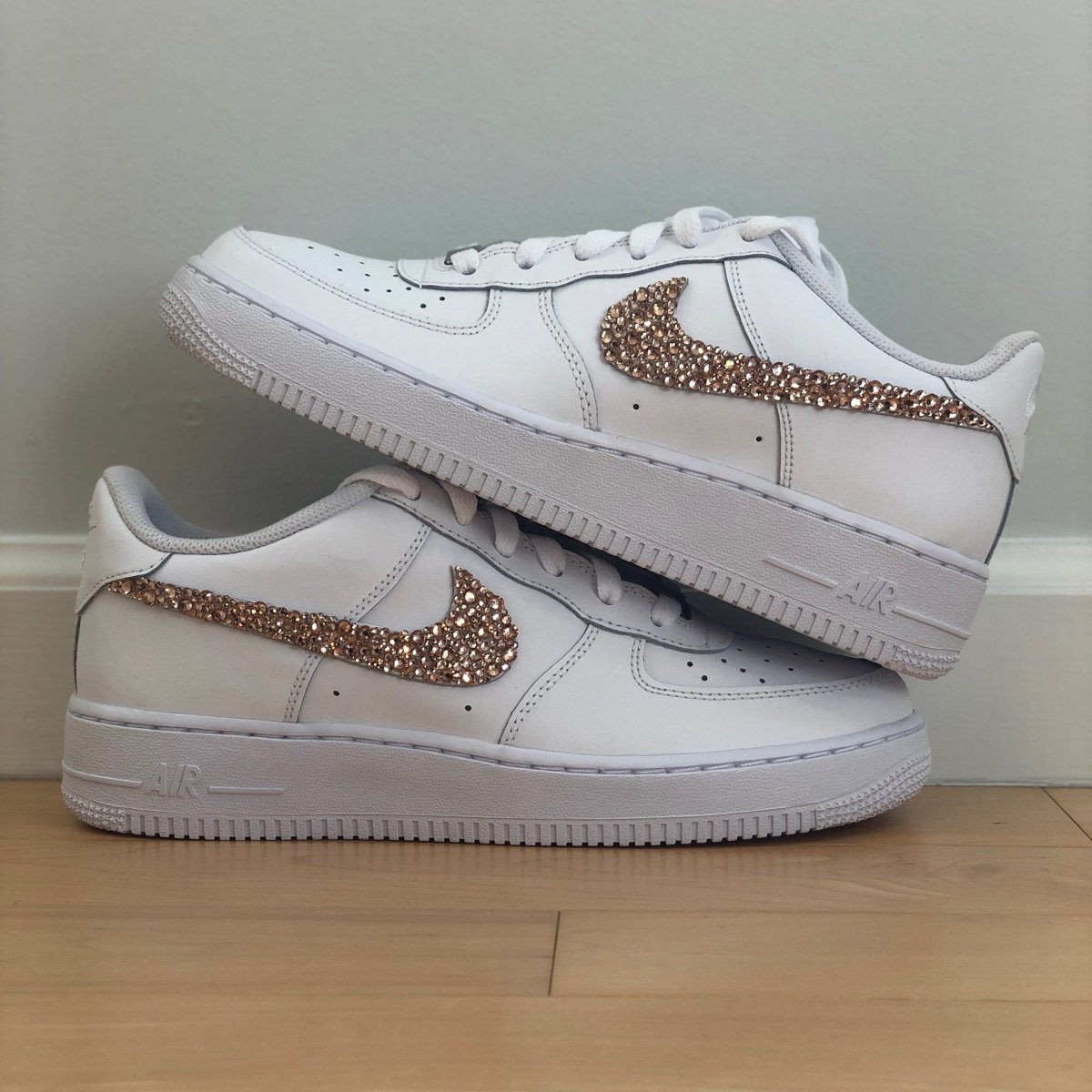 'Sparkle & Glow' Rose Gold Nike AF1 (Women's) - DJ ZO Designs