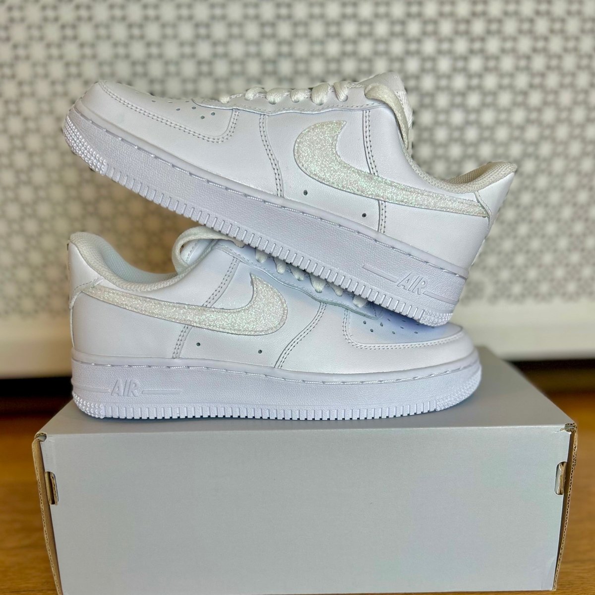 White Glitter Nike AF1 (Women's) - DJ ZO Designs