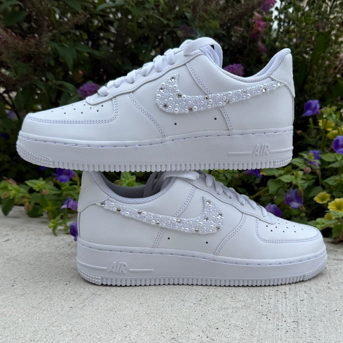 Pearl and Rhinestone Swoosh Nike AF1 (Adult Sizes) - DJ ZO Designs
