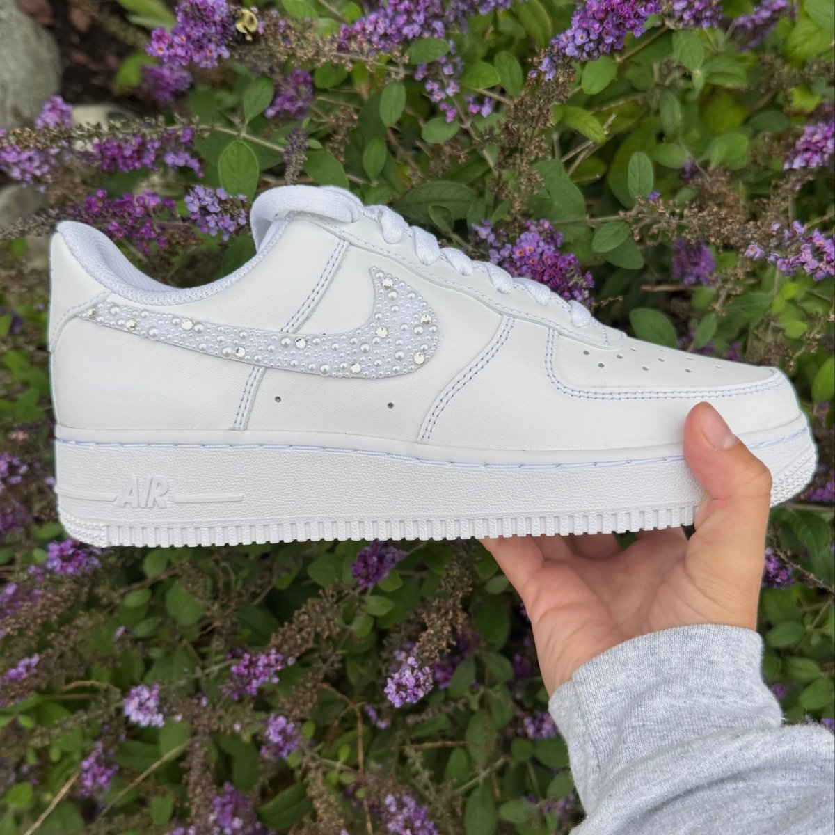 Pearl and Rhinestone Swoosh Nike AF1 (Adult Sizes) - DJ ZO Designs