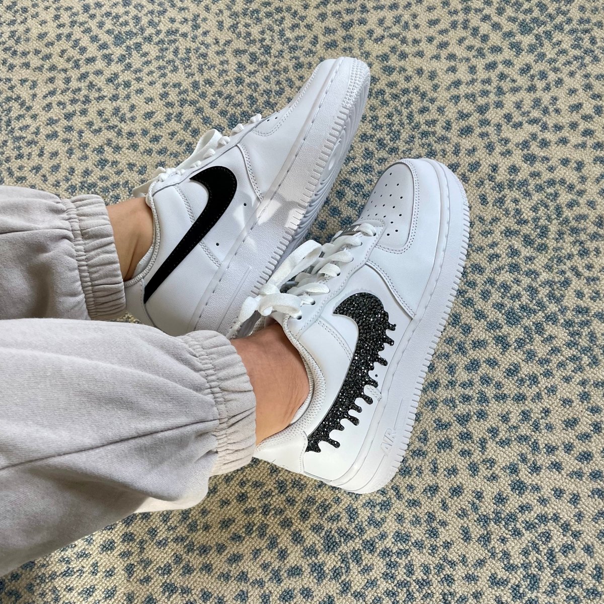 Black Sparkle & Glow Drip Swoosh Nike AF1 (Kids) - DJ ZO Designs