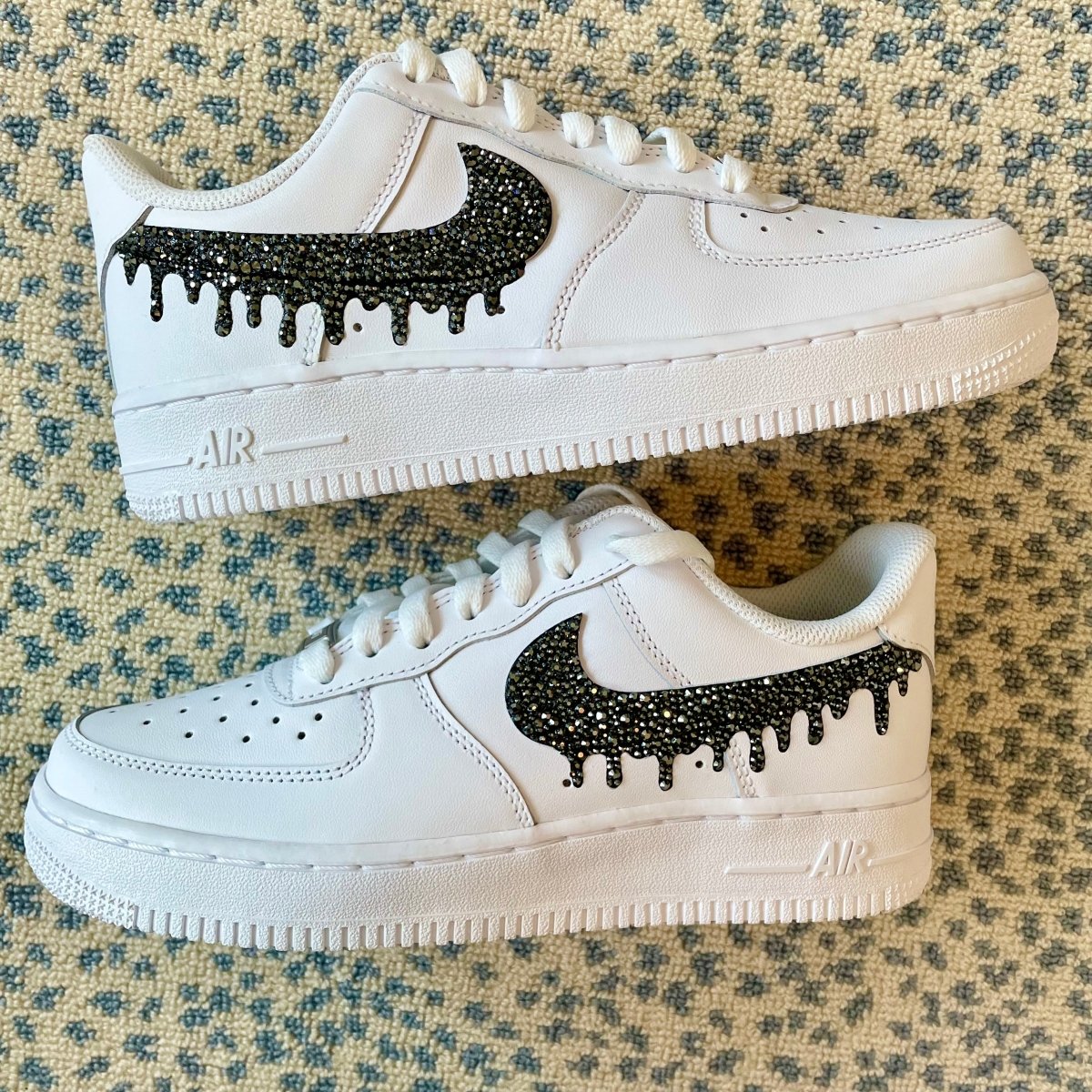 Black Sparkle & Glow Drip Swoosh Nike AF1 (Kids) - DJ ZO Designs
