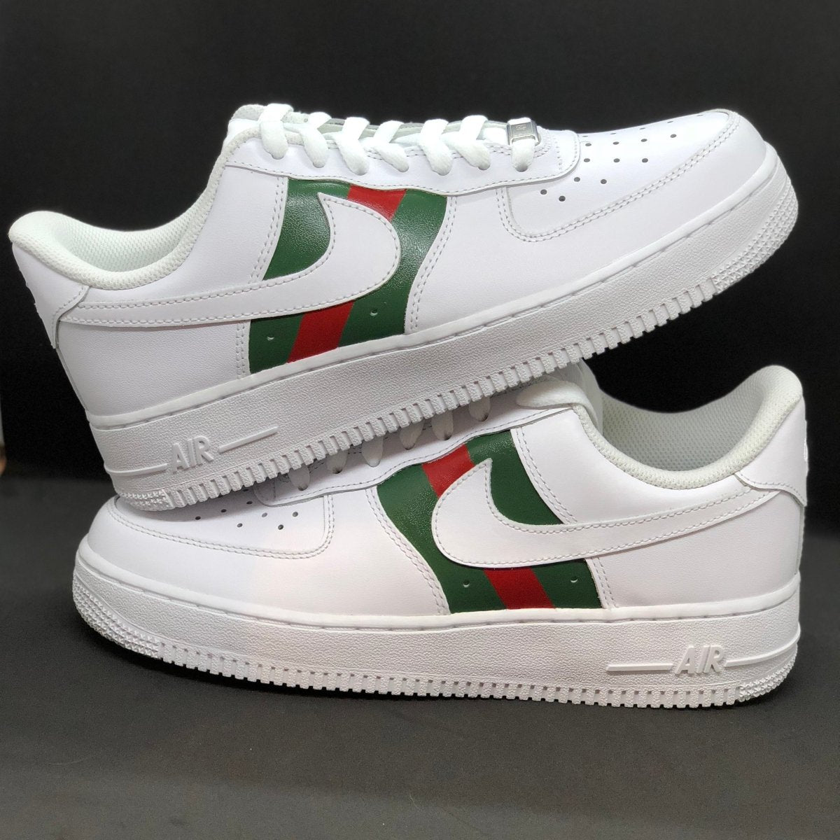 Green and Red Striped Nike AF1 (Kids) - DJ ZO Designs