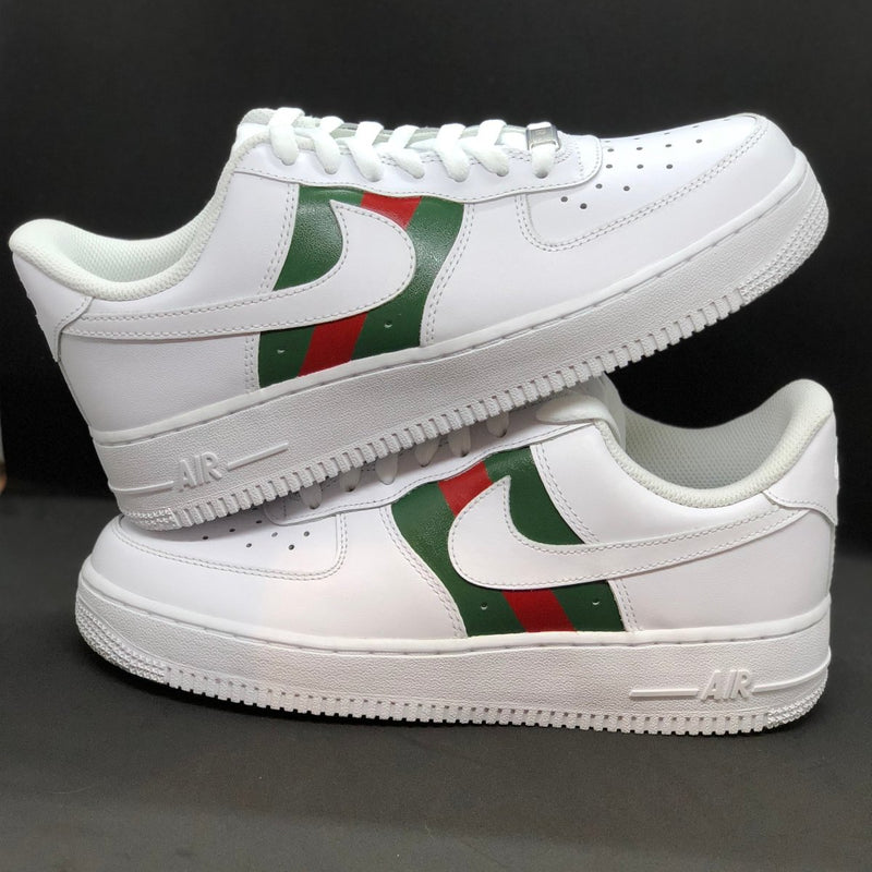 Green and Red Striped Nike AF1 (Women's) - DJ ZO Designs