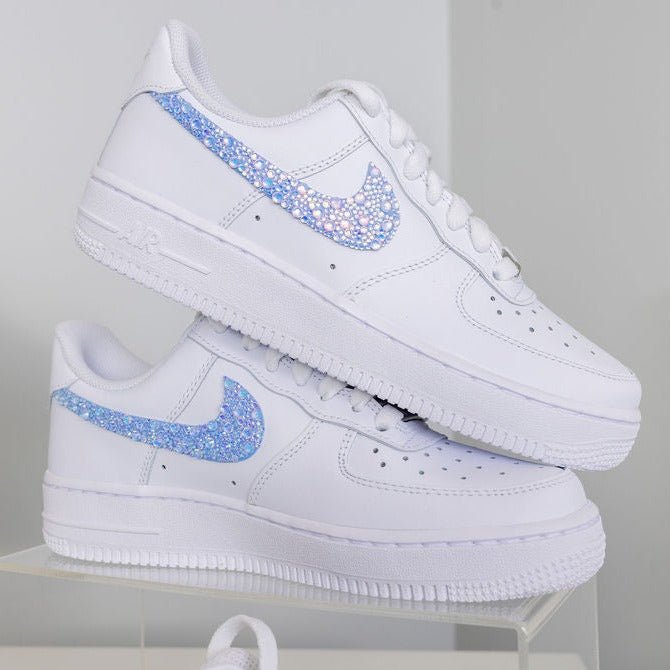 'Iridescent Blue Sparkle & Glow' Nike AF1 (Kids) - DJ ZO Designs