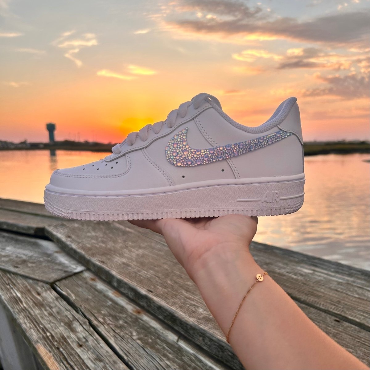 'Iridescent Blue Sparkle & Glow' Nike AF1 (Women's) - DJ ZO Designs