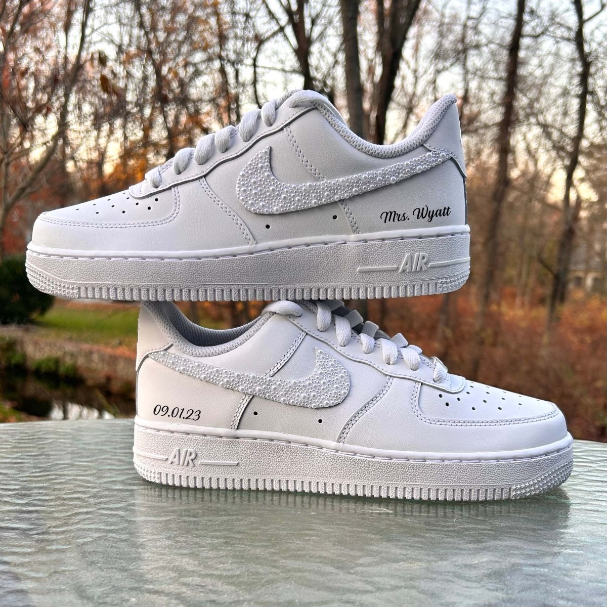 Pearl Swoosh Nike AF1 (Women's) - DJ ZO Designs