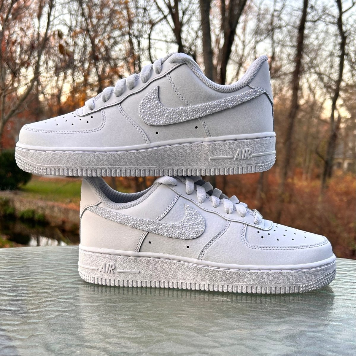Pearl Swoosh Nike AF1 (Women's) - DJ ZO Designs