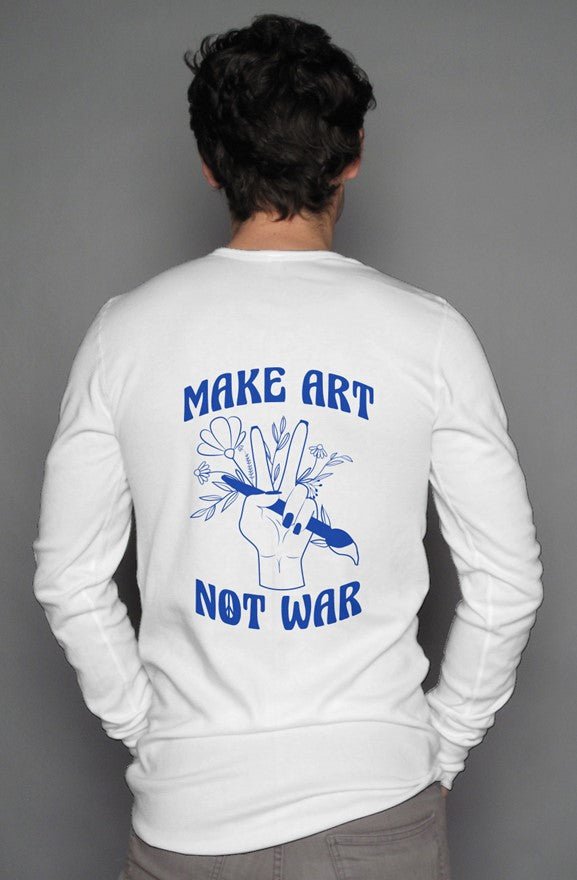 PRE ORDER: Make Art Not War Henley Shirt (Help Israel!) - DJ ZO Designs