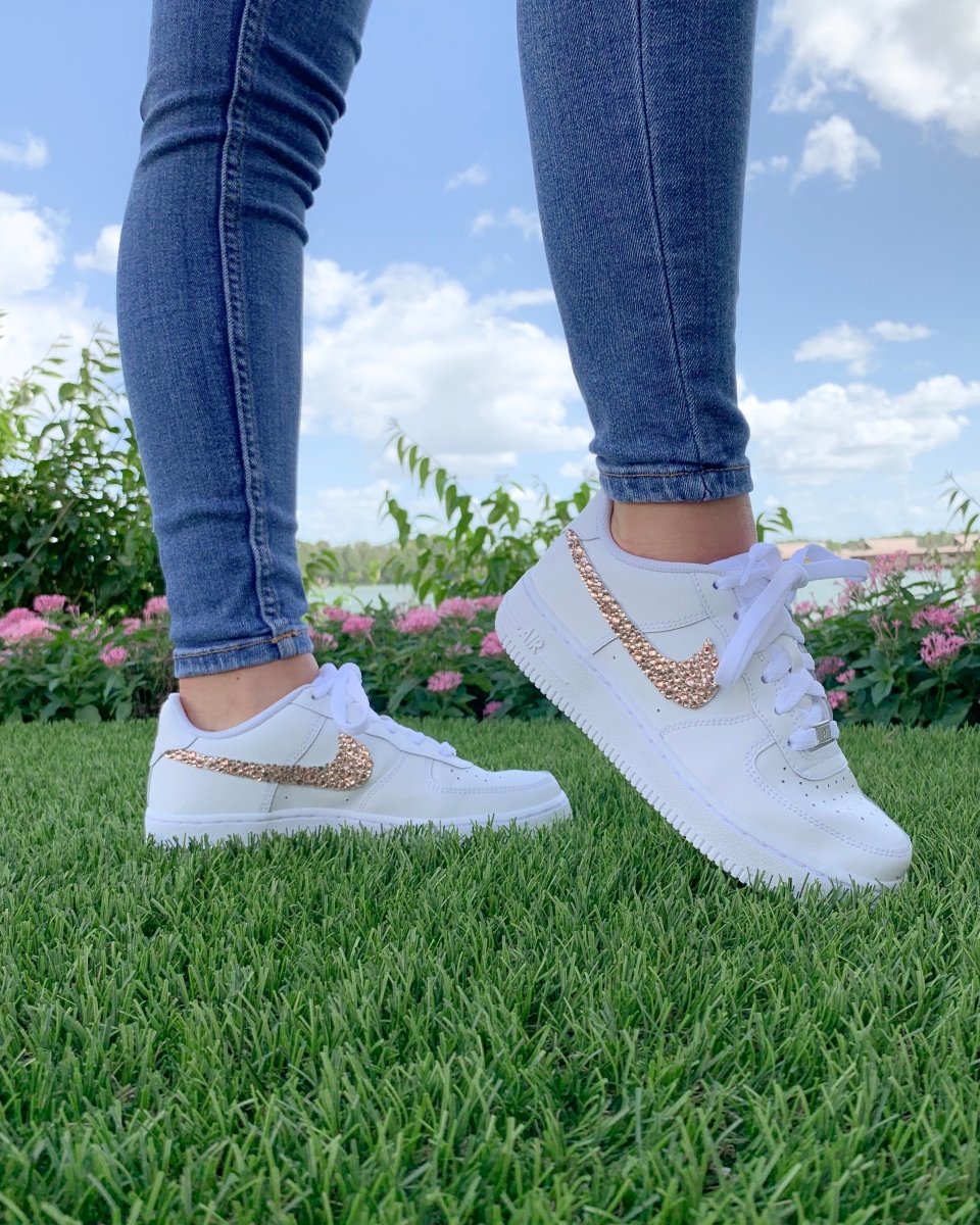 'Sparkle & Glow' Rose Gold Nike AF1 (Kids) - DJ ZO Designs