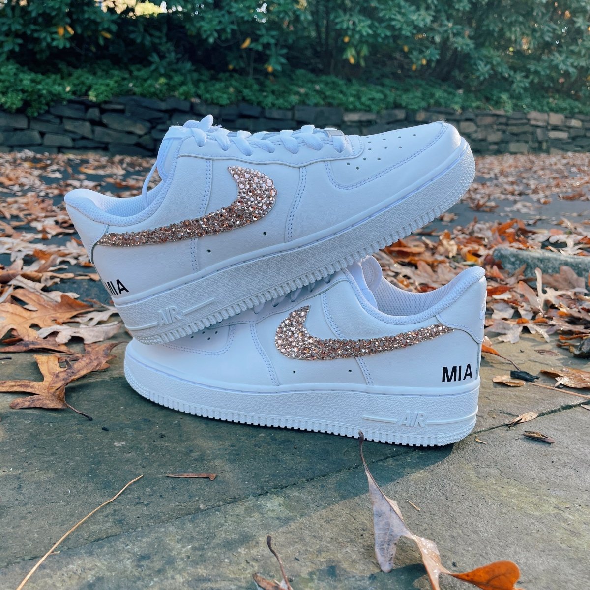 'Sparkle & Glow' Rose Gold Nike AF1 (Kids) - DJ ZO Designs