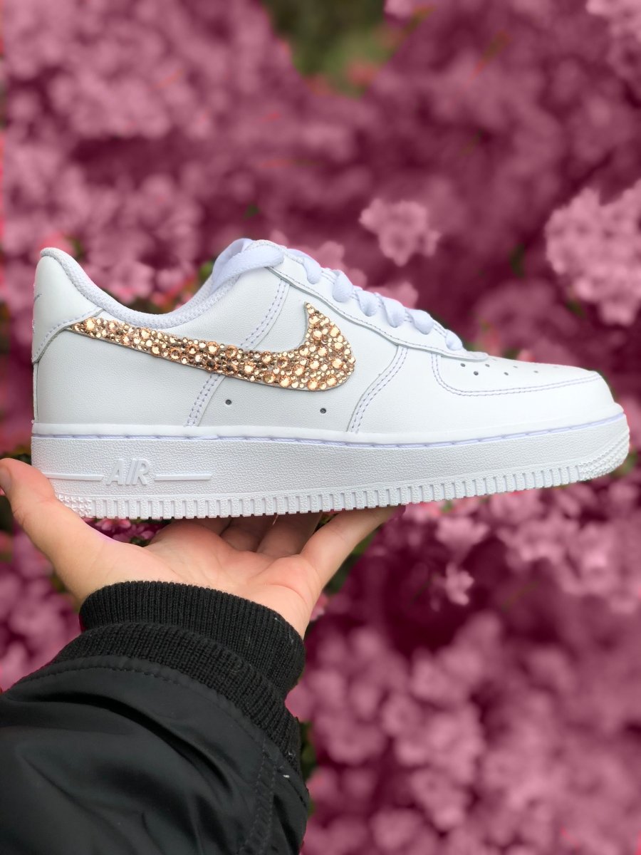 'Sparkle & Glow' Rose Gold Nike AF1 (Kids) - DJ ZO Designs