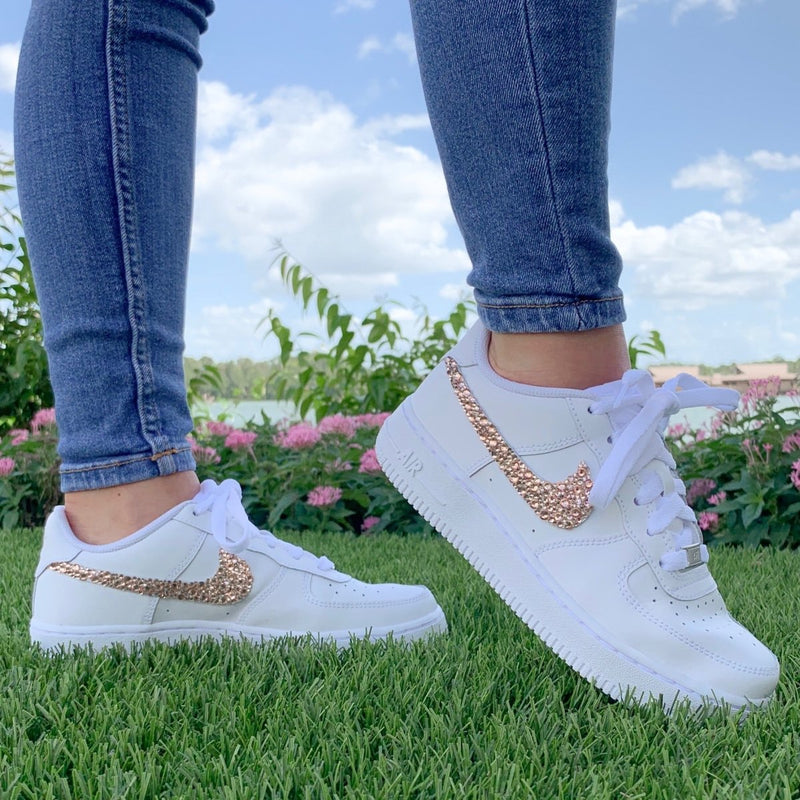 'Sparkle & Glow' Rose Gold Nike AF1 (Women's) - DJ ZO Designs