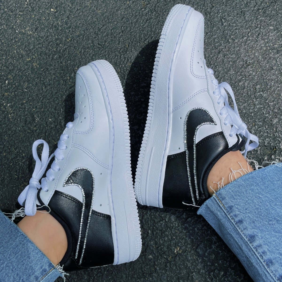 'The Elton' Black and White Nike AF1 (Women's) - DJ ZO Designs